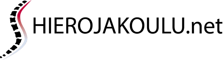 Hierojakoulun logo. Selkäranka ja teksti.